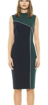 Alexia Admor Hunter‎ Green Navy Colorblock Mock Neck Sheath Dress M Photo 0