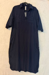 BMJL Womens Navy Blue Midi Shirt Dress V-Neck Roll Tab Sleeve Pockets‎ Large NWT Photo 0