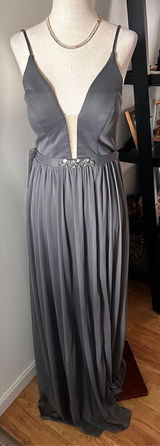 Azazie Leah style steel gray bridesmaid made of honor dress maxi with pockets se Photo 0