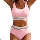 Aimage Pink High Waist Bikini Set‎ Two Piece Swimsuit Cute Swimwear Size M Photo 0