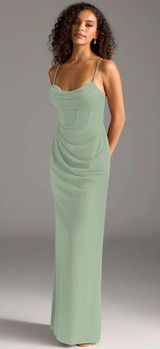 AZAZIE MAI Stretch Dusty Sage Sheath Pleated Mesh Dress Photo 0