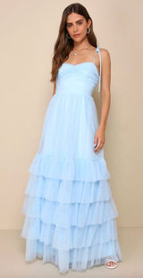 Lulus Endlessly Darling Light Blue Mesh Tiered Tie-Strap Maxi Dress Large NWT Photo 0