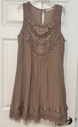 Indigo Soul Muted Mauve Crochet Lace Yolke Bohemian Sleeveless Summer Dress L Photo 0
