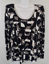 Ann Taylor Factory Womens Black White Geometric Abstract Long Sleeve Top Large Photo 0