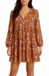Melloday Large Pumpkin Orange Paisley Tiered Babydoll Mini Dress Dillards Photo 0