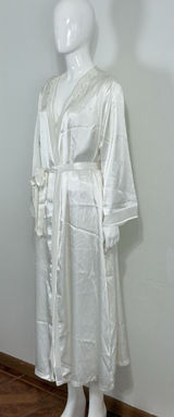 Oscar de la Renta Pink Label Women XL Satin Nightgown Long Robe Set Ivory Bridal Photo 0
