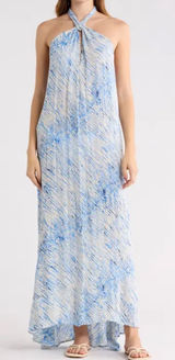 ELAN Stripe Halter Maxi Dress - Blue Sahara, Large, NWOT Photo 0
