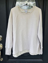 Athleta‎ Cream Waffle Knit Thermal Sweatshirt Thumbholes Size L Raglan Top Photo 0