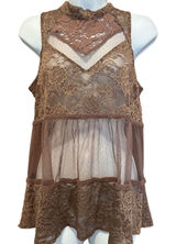 Maurice's Lace‎ Sheer Coquette Flowy Ruffle High Neck Top Fairy Whimsical Whimsigoth M Photo 0