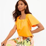 Loft Petite Flutter Sleeve Square Neck tangerine Top Orange cotton modal Large Photo 0