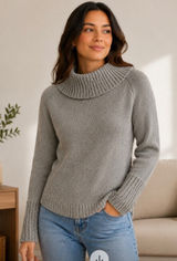 Abercrombie & Fitch Grey Cowl Neck Ribbed Knit Sweater Medium Raglan Sleeve Photo 0