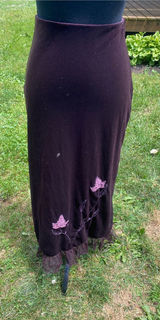 XOXO Dark Purple Velvet Midi Skirt with Floral Embroidery Y2K Made in USA Photo 0