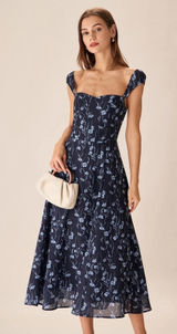 RIHOAS Navy Floral Sweetheart Neck Midi Dress Photo 0