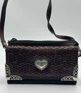 Western Woven Heart Concho Crossbody Wallet Bag Brown Black Ornate Corners Photo 0