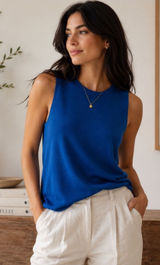 Eileen Fisher Superfine Merino Wool Womens M Blue Sleeveless Knit Tank Sweater Photo 0