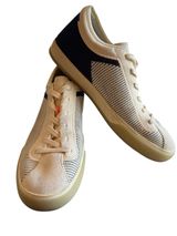 Rothy’s The Court Sneaker Cream Navy Knit Lace-Up Shoes Women’s Size 9 Photo 0