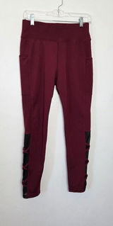 Popfit Lily Flex Leggings Maroon Burgundy Red Criss Cross Athletic Ankle Large Photo 0