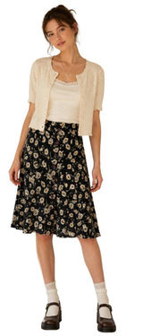 Vintage Express Floral A-Line Button Front Skirt Womens Medium Black Cottagecore Photo 0