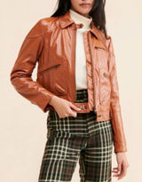 We the Free People Vegan‎ Faux Leather Cognac Moto Jacket Rock Photo 0