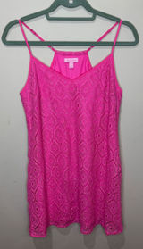Lilly Pulitzer Dusk Pop Pink Metallic Shimmer Lace Slip‎ Mini Dress Crochet sz S Photo 0