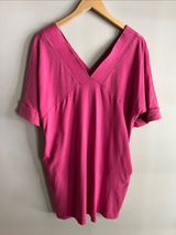New In Fuchsia Pink V Neck Pocket Tunic Dress Oversized Relaxed Medium Photo 0