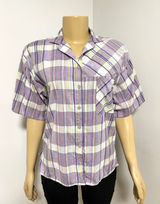 Messages Womens Purple Yellow Plaid Cotton Short Sleeve Button Down Shirt Small Photo 0