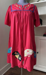 Vtg Go Softly Patio Dress XL Red Embroidered Muumuu Hippie Chic Boho Oriental Photo 0