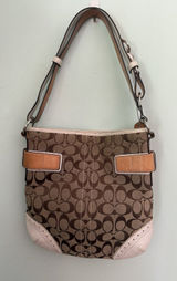 Coach Signature Stripe Buckle Crossbody Shoulder Bag‎ 1487 Khaki White Y2K Photo 0