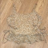 Illa Illa Small Tan & Orange Ditsy Floral Print Chiffon Tank Top Cutouts Strappy Photo 0