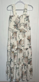Express NWT Linen Blend Floral Square Neck Smocked Tiered Maxi Dress Large L Photo 0