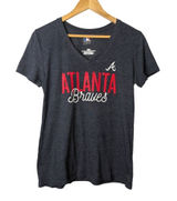 MLB Atlanta Braves T-Shirt Womens Medium Gray V-Neck Graphic Tee Fan Gear‎ Photo 0
