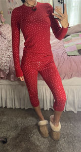 Y2K Victorias Secret Pink Red Heart-Print Long Sleeve Thermal Pajama Set Photo 0