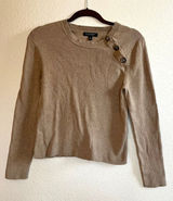 Banana Republic Taupe Ribbed Long-Sleeve cotton Top with Shoulder Buttons Photo 0
