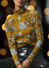 Anthropologie Maeve Mustard Yellow Floral Printed Mock Neck Turtleneck Large Photo 0