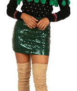 NWOT Tipsy Elves Emerald Green Sequin Mini Skirt Womens Size Med Stretch Zip Photo 0