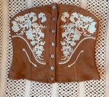 Lucky & Blessed Camel Stretch Suede Floral Embroidered Top Photo 0