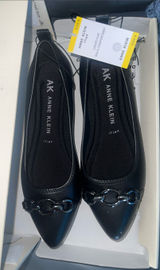Anne Klein Black Pointed-Toe Flats with Chain Accent Flex Sz 8 NEW Photo 0