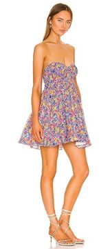 For Love & Lemons Sasha Floral Strapless Mini Dress S Sweetheart Babydoll Boho Photo 0