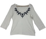 Garnet Hill Ivory Floral Embroidered 3/4‎ Sleeve Top Sz L Boho Feminine Casual Photo 0