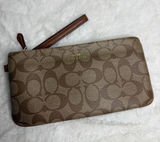 Coach F65748 Brown Signature Coated Canvas Wristlet Photo 0