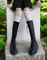 White Lace Top Thigh High Sock-Stockings Sweet JK Style Slim Fit Over The‎ Knee Photo 0