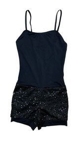 Weissman Black Sequin Dance Romper‎ Performance Costume Spandex Size Small Adult Photo 0