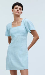 Madewell‎ Square-Neck Mini Dress 100% Linen Euro Summer Coastal Blue NWT Sz 00 Photo 0