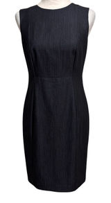 Calvin Klein Sheath Dress Womens 4P Navy Denim Look Gold Zipper Career Timeless Photo 0