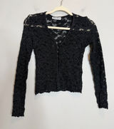 VTG Bisou Bisou USA Black Floral Sheer Lace Whimsigoth Top Long Sleeve Y2K XS Photo 0