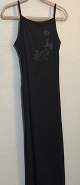 VTG 90s Y2K Black Floral Embroidered Maxi Dress Whimsigoth Fairy Goth Grunge Photo 0