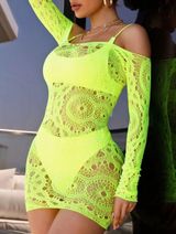 Leg Avenue Neon Yellow Lace Swim Cover-Up Or Lingerie Photo 0