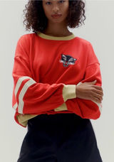 Anthropologie Pilcro Pep Rally Oversized Crewneck Sweatshirt XS Red Panther Photo 0