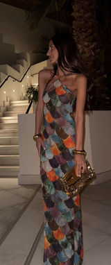 Halter Satin Rainbow Dress Multiple Photo 0