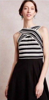 Anthropologie Maeve NWT Black White Crosswise Flare Bandage Dress‎ Size 2 Photo 0